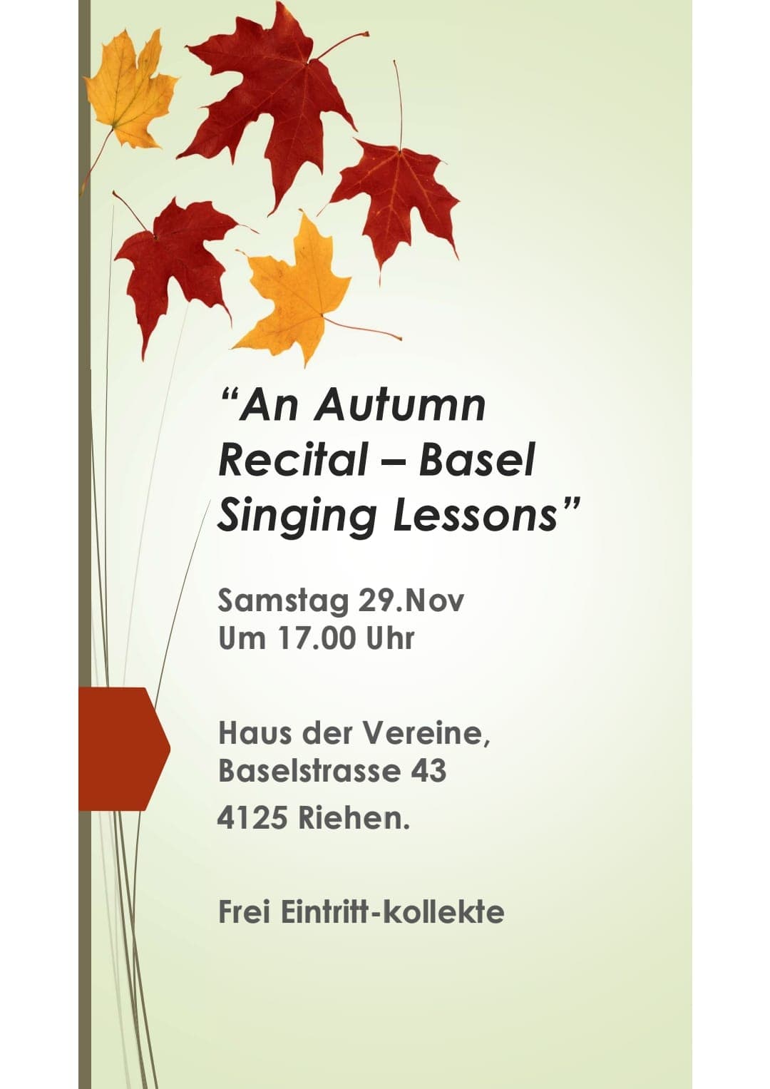 An Autumn Recital – Basel Singing Lessons flyer