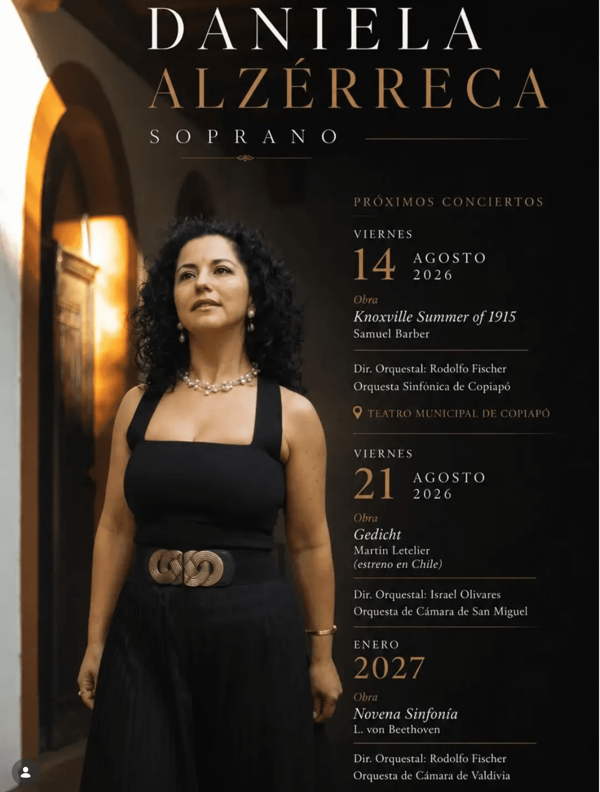 Daniela Alzérreca upcoming concerts in Chile, 2026 and 2027